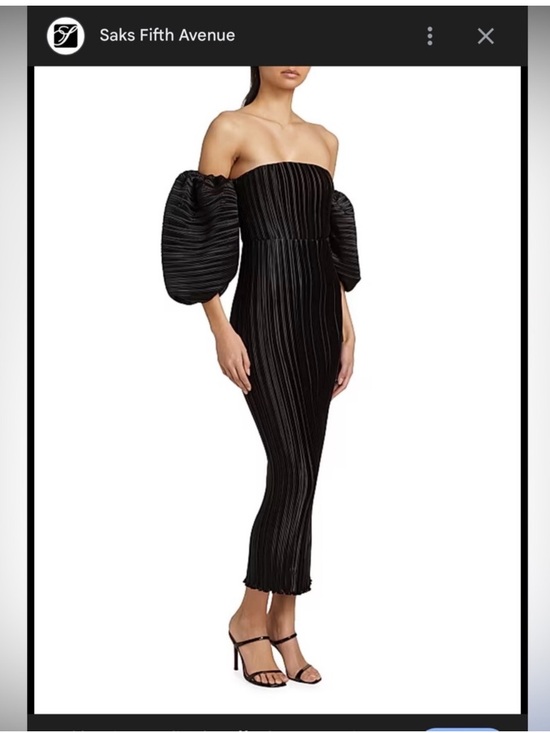 L’Idee Dresses & Skirts - L’Idee Strapless Black Pleated Midi Dress with Statement Puff Sleeves